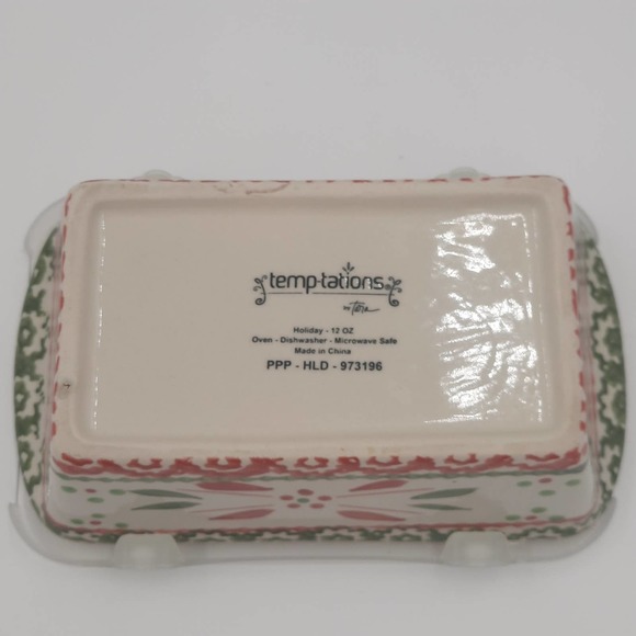 Temptations Mini 12 oz Stoneware Loaf Pan With Lid Lid Holiday Pattern - Picture 2 of 5
